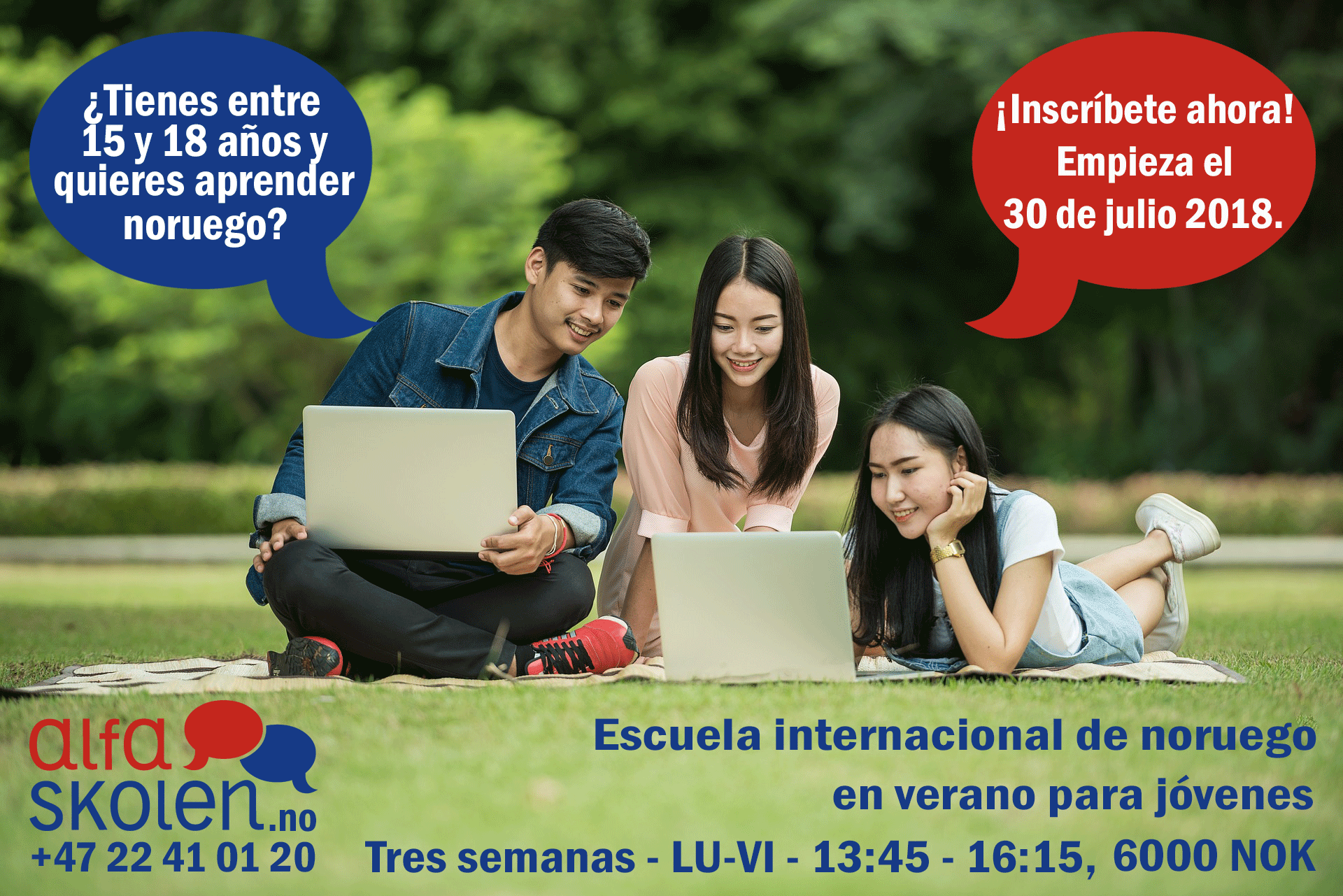 1 65/5000 Estudiantes con computadoras portátiles en un parque - Youth Summer School at Alfaskolen
